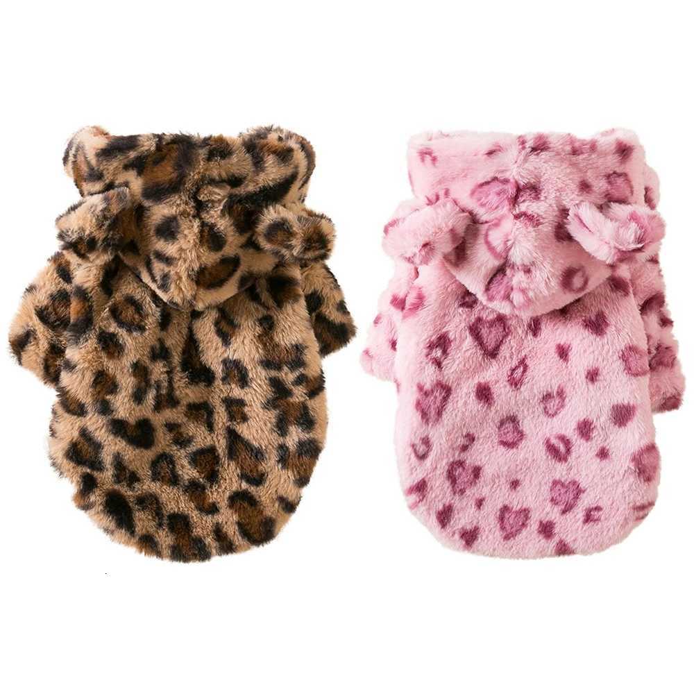 Winter Pet Dog Clothes Warm Fleece Dog Hoodie Leopard Dog Coat et French Bulldog Clothing for Small Dogs Pets Costumes W250904