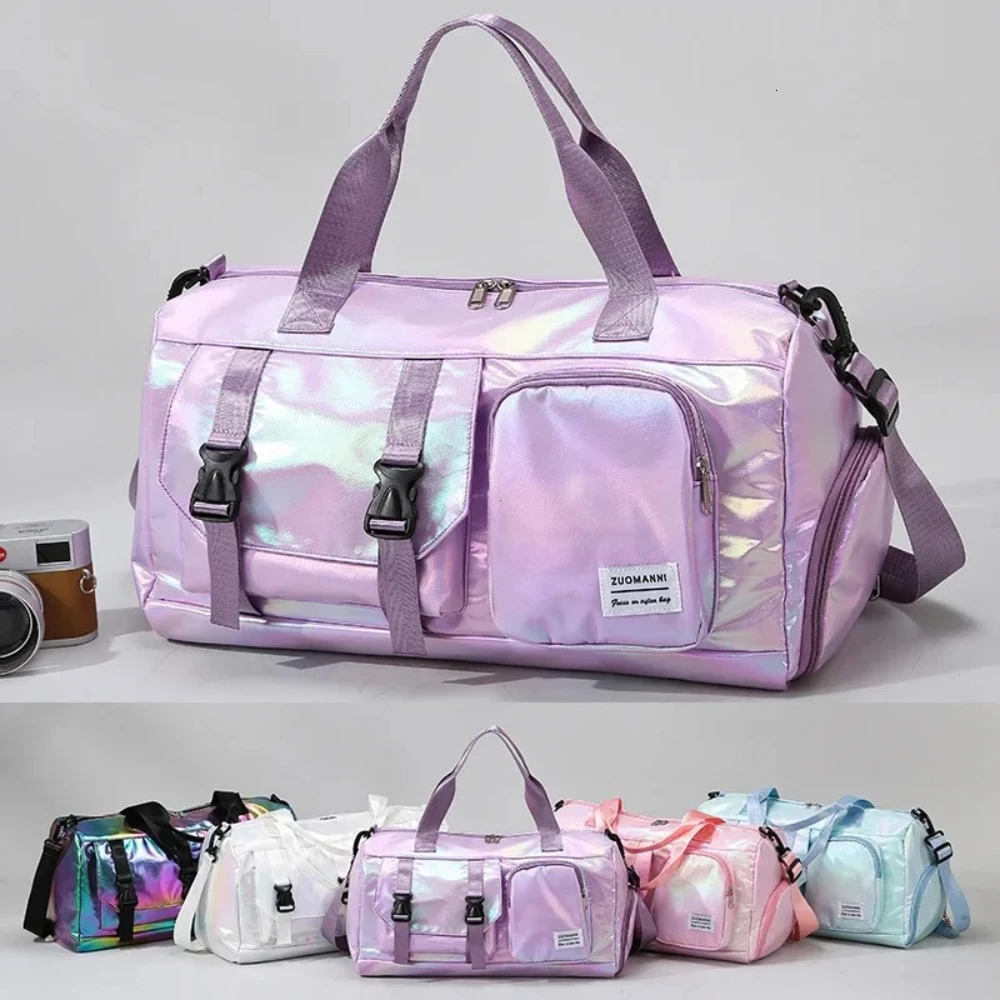 Holographic Glamour Duffel Bag SpaciousStylish Shoulder Tote with Shoe Compartment for Effortless Weekend Escapes Travel Bags 250903