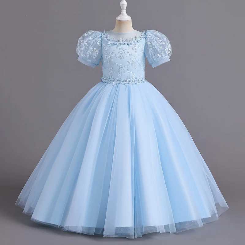 8901 Childrens Dress for Girls 4-12 years old Princess Sequin Bubble Sleeve Long Mesh Flower Girl Wedding Little Summer Z250904