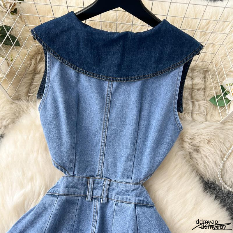 Casual Dresses Ddmyday Designer Denim Dress Women Long Single Breasted Big Turn-Down Collar Waist Slimming Temperament Split A-Line Vestidos Ddmyday