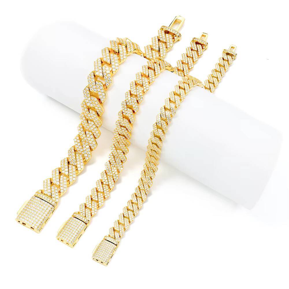 Fine Jewelry 8mm 10mm 14mm Full Moissanite Cuban Link Bracelet D VVS Iced 925 Sterling Silver Cuban Bracelet