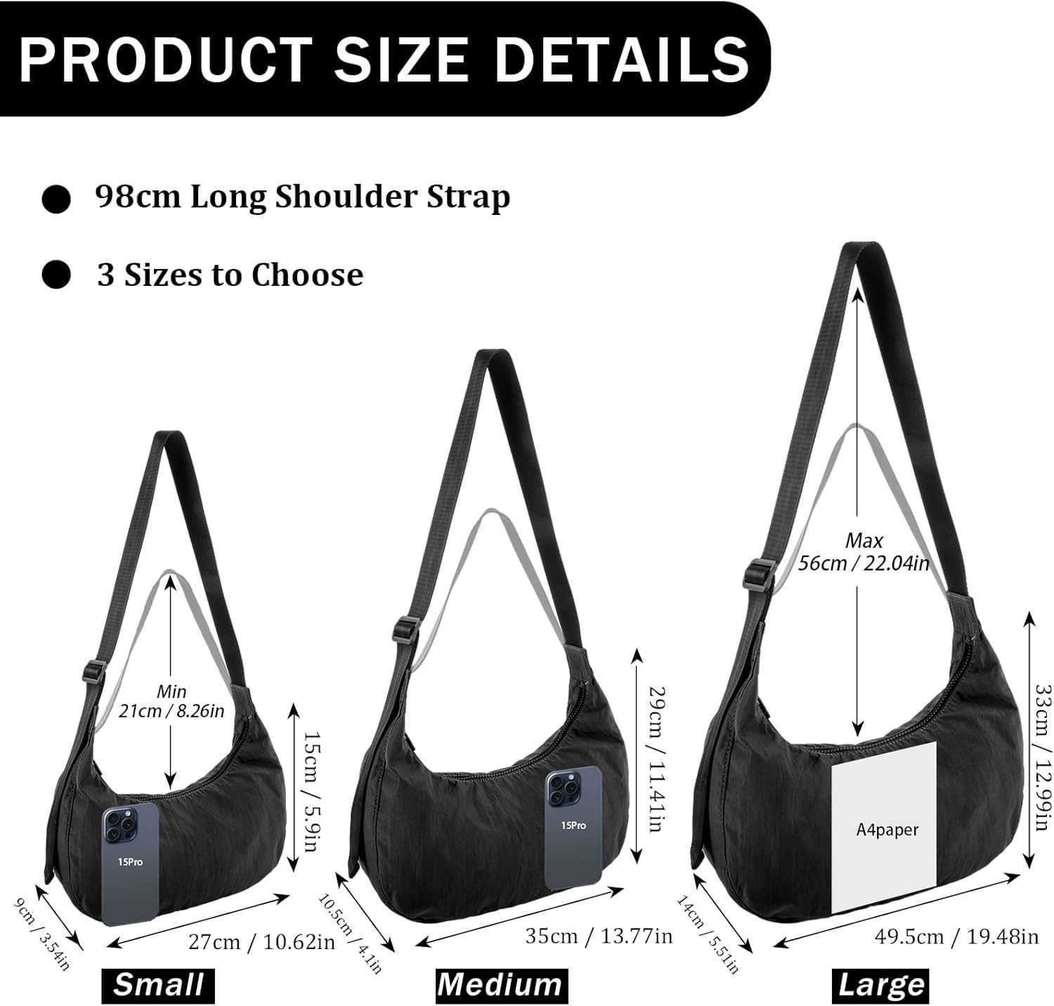 Nylon Crescent Shoulder Bag for Women MenCrossbody Bag with Adjustable StrapDual Interior Zip Pocket M250903