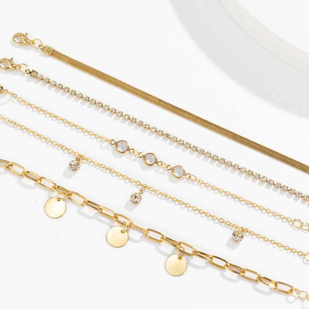 Boho Flat Snake Bone Chain Rhinestone Sequin Pendant Bracelet Set Lady Geometric Fashion Bracelets Combination Girl Jewelry W250904