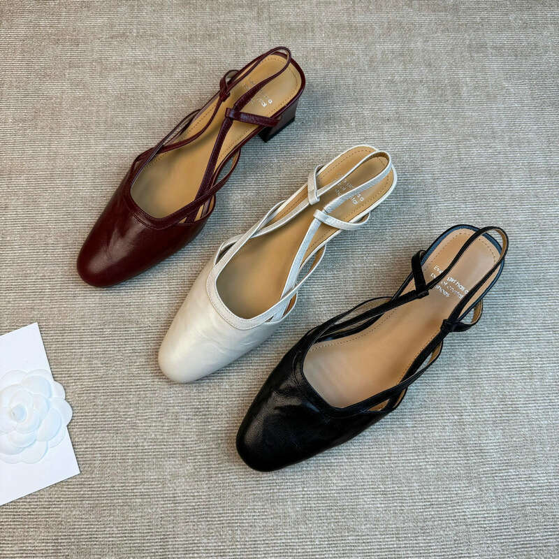 Side Hollow Designer Shoe Sandals Elegant 5cm High Heel Comfortable Spring Summer Round Toe New Leather Shoes