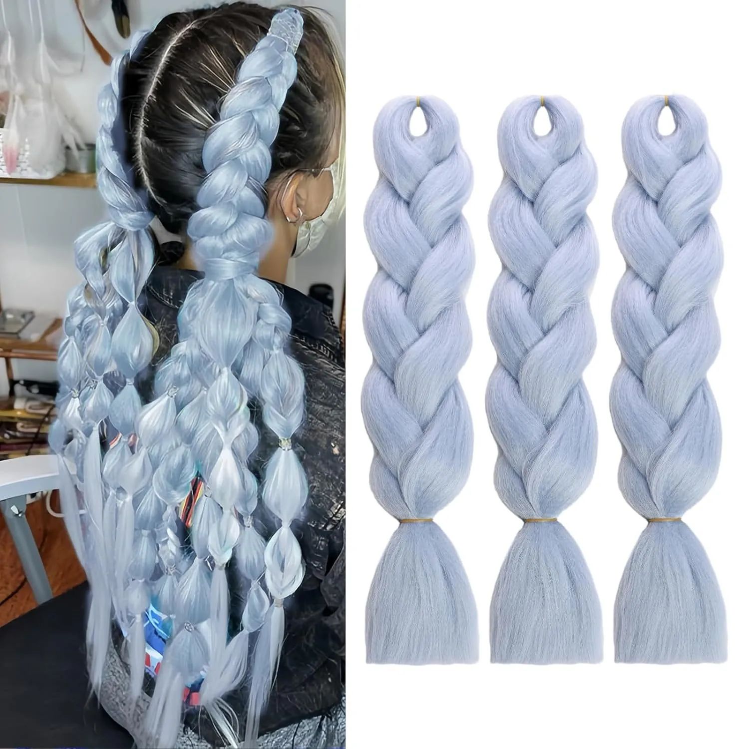 KPOP Rumi Extensions Accessories Jumbo Braids 24 Inch Ombre Color Braiding Hair for Hair 100G/Pack Synthetic Hair Wefts Braiding Hair Women DIY Hair E