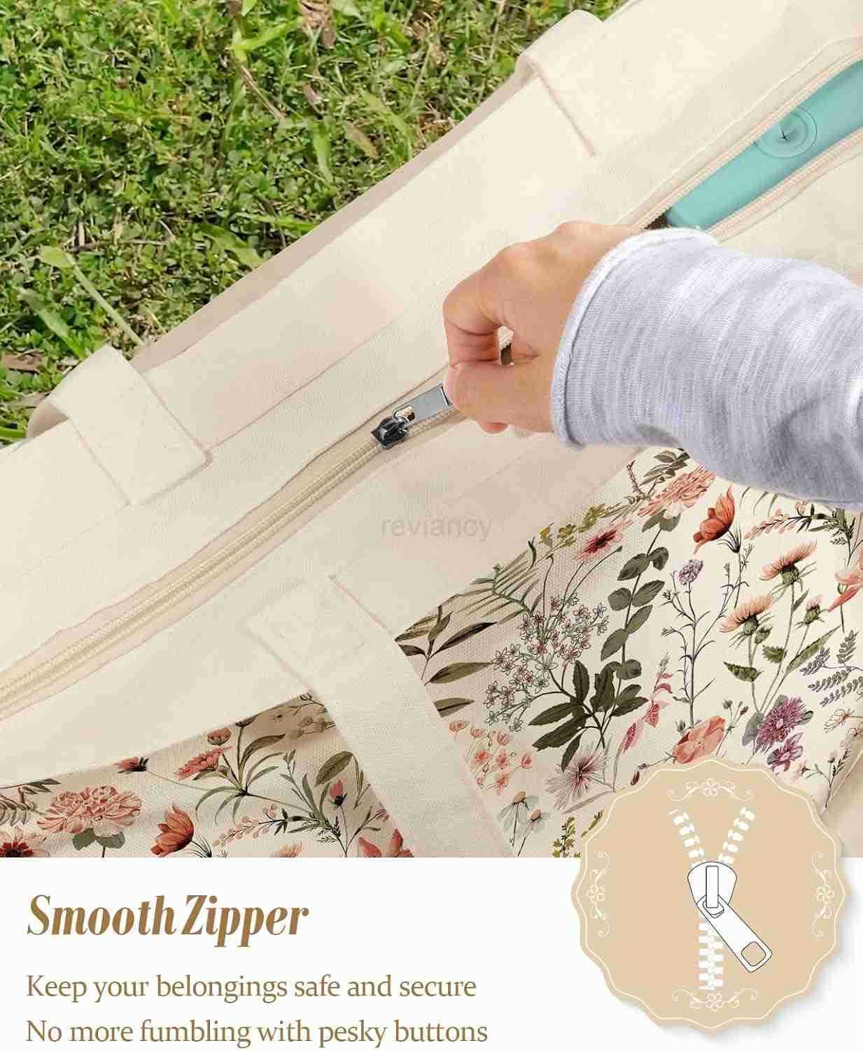 Large Tote Bag for Women Canvas Tote Bag with Zipper Aesthetic Reusable Shoulder Bag for Gym Travel WorkW250904