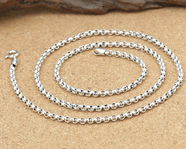 Handmade Thai 100 925 Silver Rolo Chain Pendant Necklace Vintage Style 250903