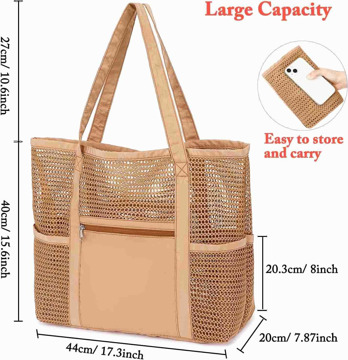 Mesh Beach Bag for Women Casual Hobo Bags Large Beach Tote for Pool Travel Cruise Vacation Essentials M250904