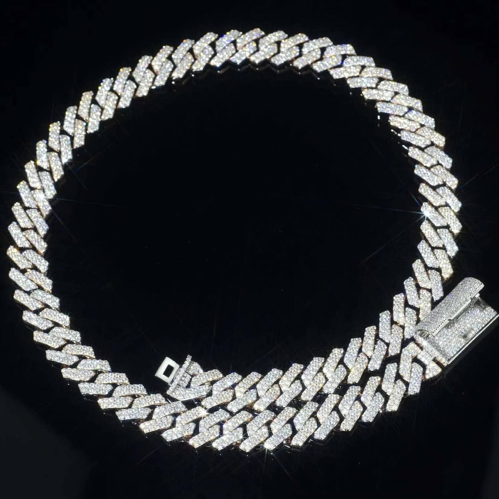 Wholesale Factory Moissanite Cuban Link Chain Necklace Bracelet VVS Diamond 925 Silver Hip Hop Custom for Women