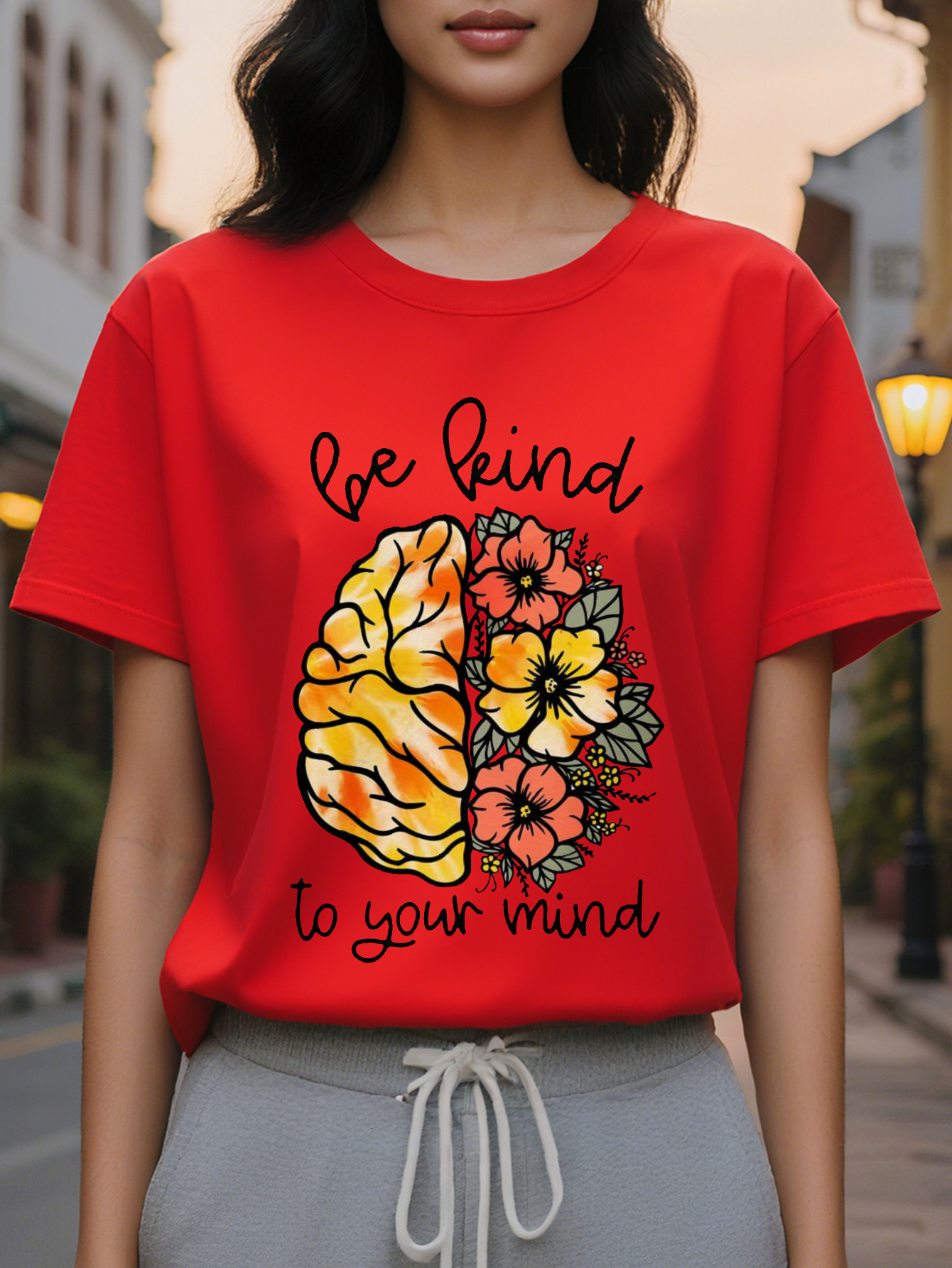 Women's Be Kind Inspirational T-Shirt Elegant Summer Round Neck Short Sleeves Colorful Design Cotton