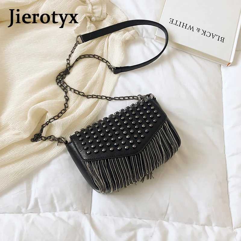 JIEROTYX FAshion Tassel Diamonds Design Mini Chain Shoulder Bag Crossbody Black Leather Female Bolsa Sac A Main Z250903