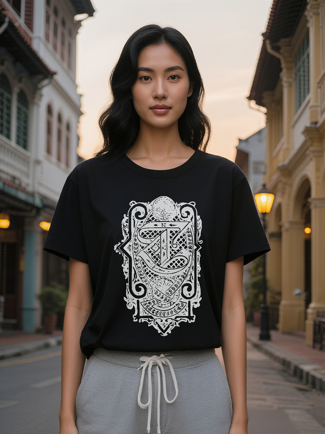 Casual Versatile Round Neck T-shirt Print Pattern Top Lady Gift c0259