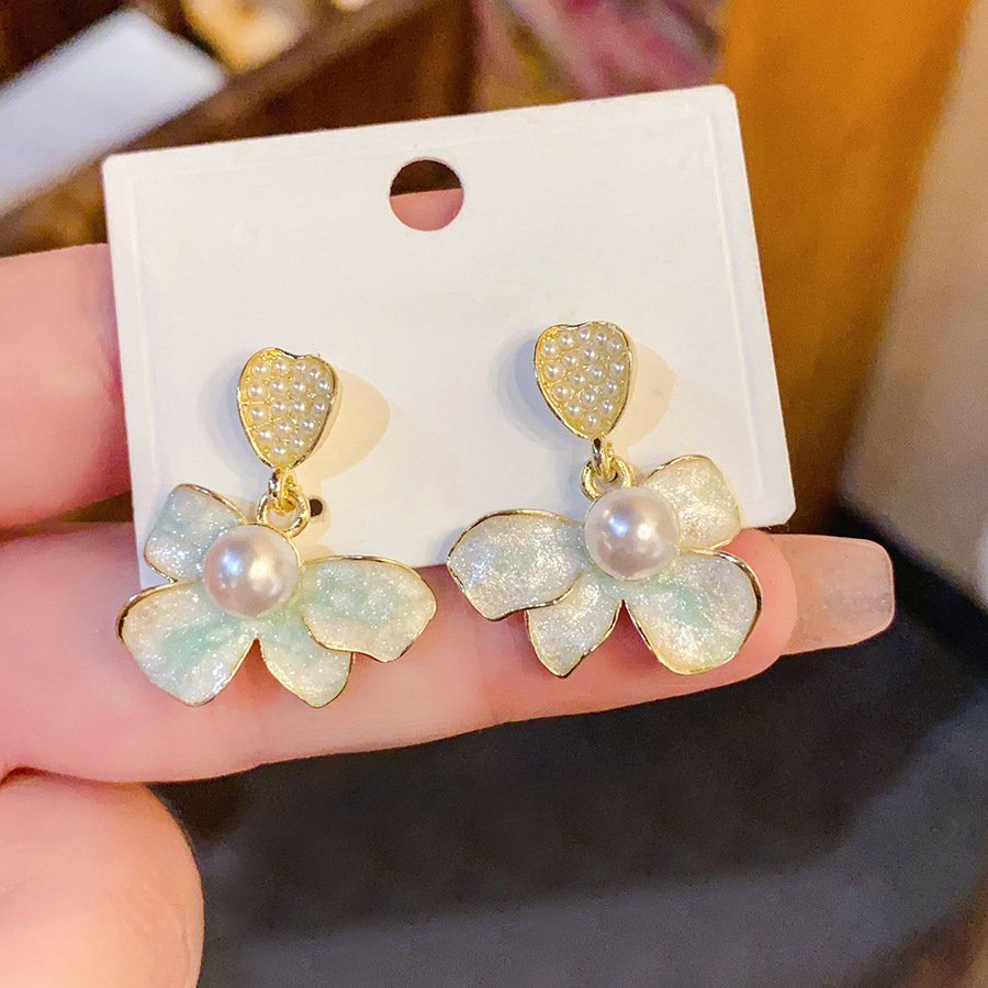 Gold Tone Flower & Pearl Drop Earrings With Heart Detail Sweet Elegant Style Daily & Date Wear Gift For Her Delicate Jewelry