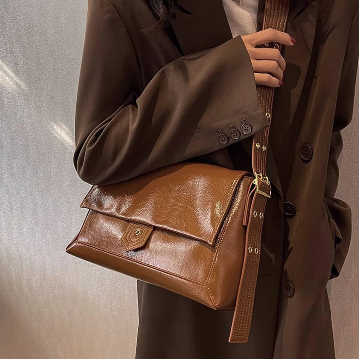 FOXER 2025 Autumn Winter New Women's Shoulder Simple Large Tote Split Leather + PU Female Soild Crossbody Bag Purse