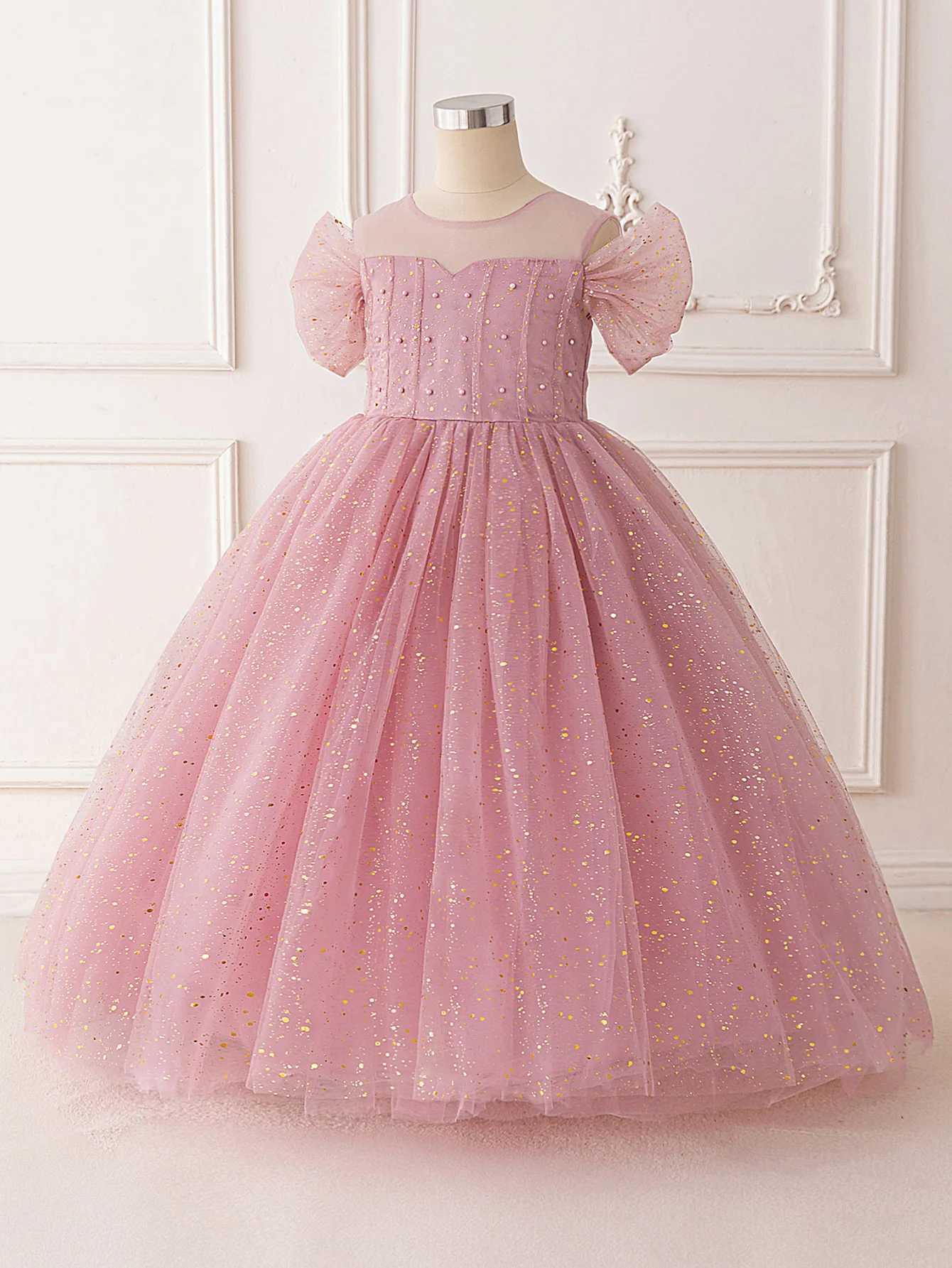 Pink sequined mesh princess dress is perfect for little girls perfect for birthdays parties weddings and holidays. Z250904
