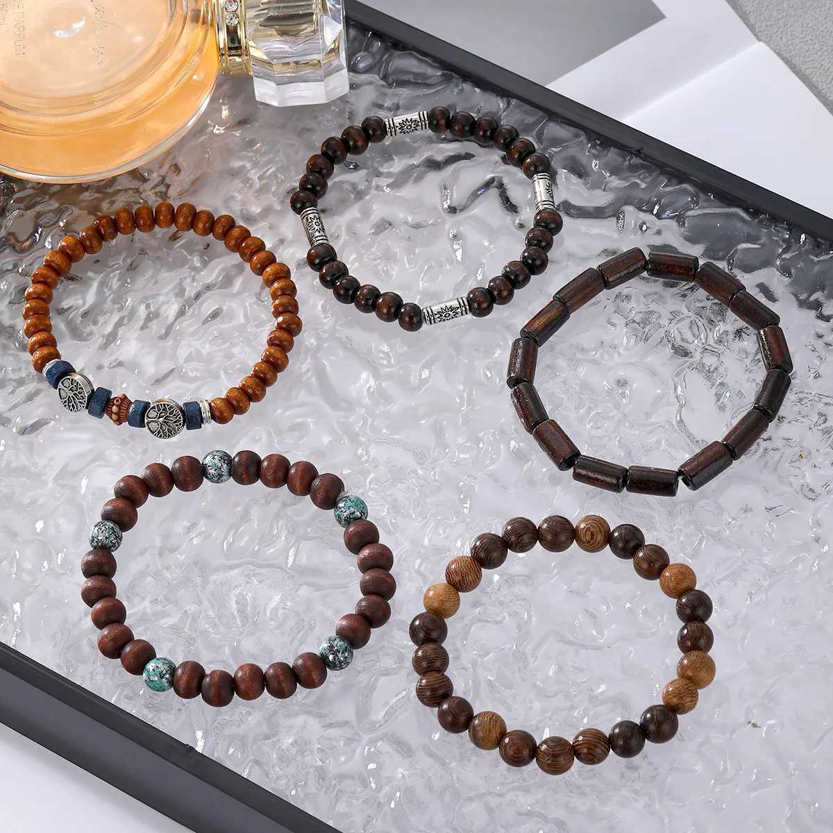 Bohemia Wood Beads Multilayer Bracelets Retro Men Tree of Life Stretch Bracelets Hip Hop Men Party Jewelry Accessories W250904
