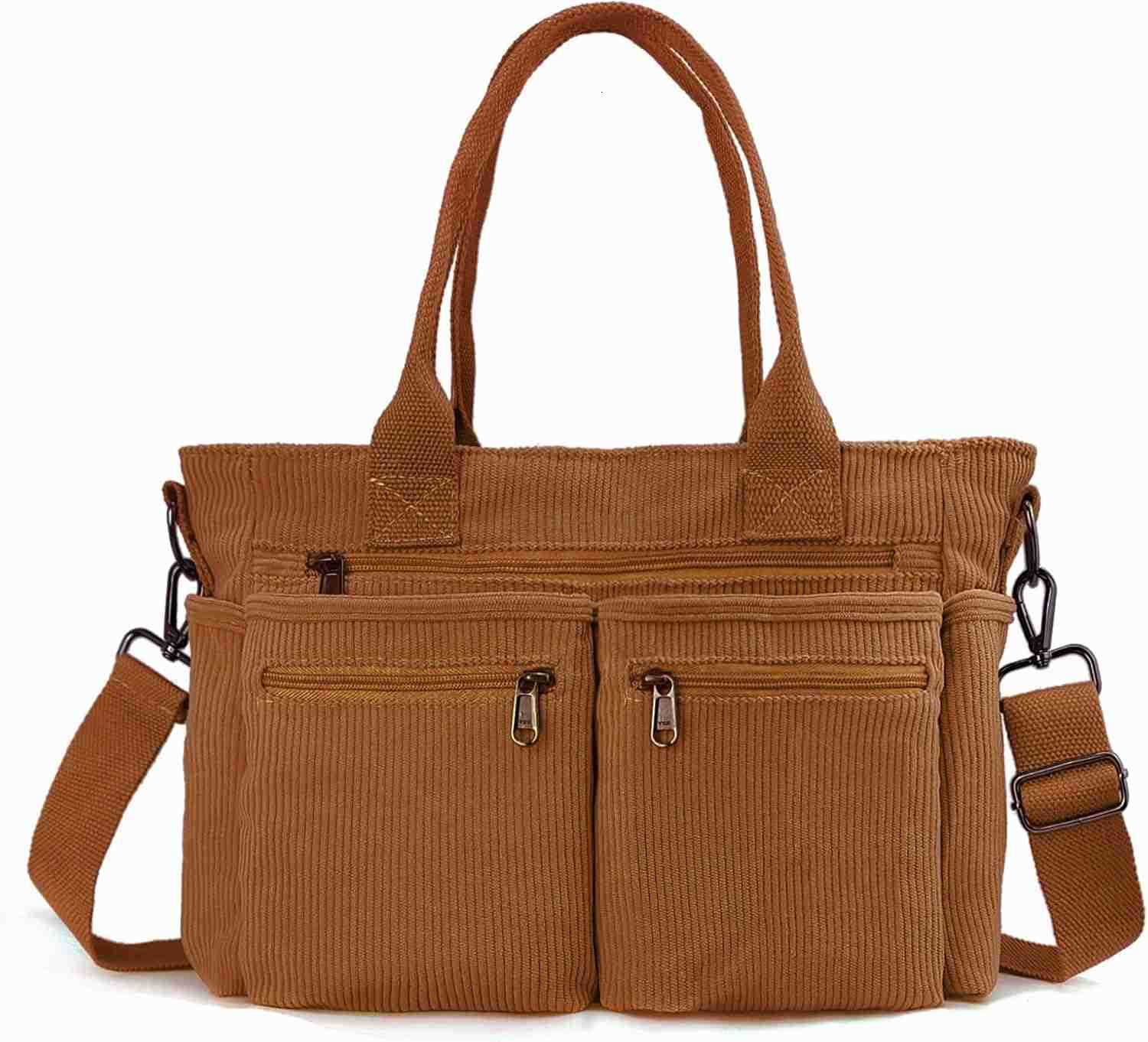 Womens Casual Corduroy Tote Bags with Multiple Pockets Hobo Crossbody Bag Travel Shoulder Bags Cute Purse Handbag M250904