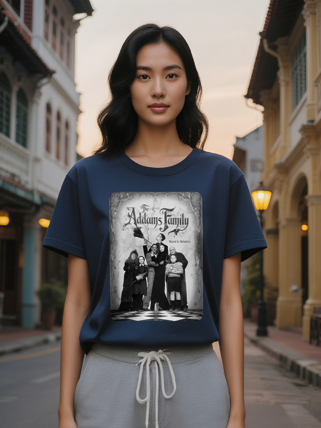 Large XL Casual Crew Neck T-Shirt The Addams Family Weird Is Relative Print Pattern Top Lady Gift Plus Size