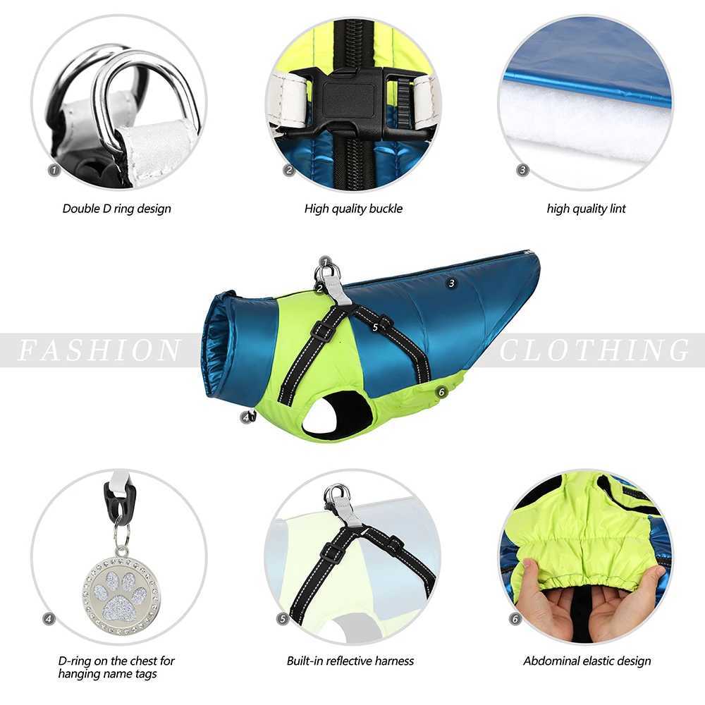 Reflective Warm Winter Dog Clothes Waterproof Dogs Vest For Medium Large Dogs Pet Big Dog et Coat Pet Clothing With Harness W250904