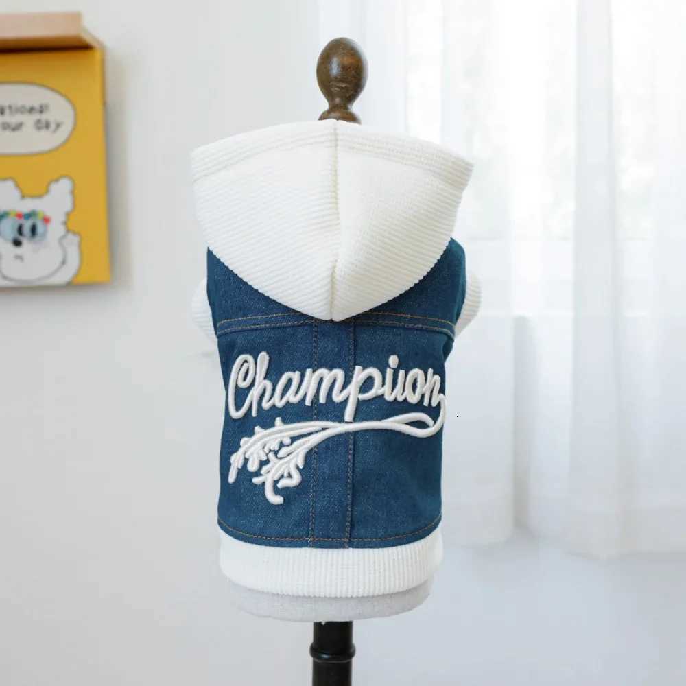 Pet Coat Clothing Dog Hooded Denim Clothes Embroidered Champion Handsome et Suitable for Small Medium Dogs Cats Boys Girls W250904