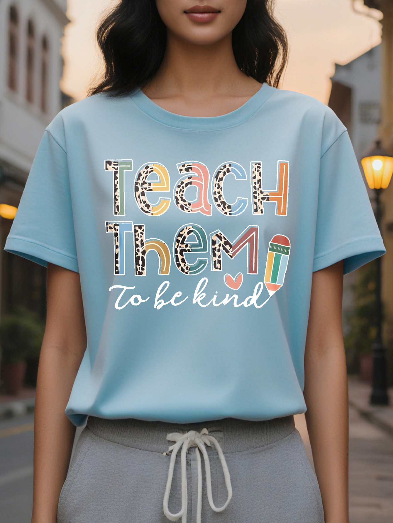 Vibrant Teach Them Print Crew Neck Short Sleeve T-Shirt Soft Breathable Relaxed Fit Perfect for Spring Summer Women