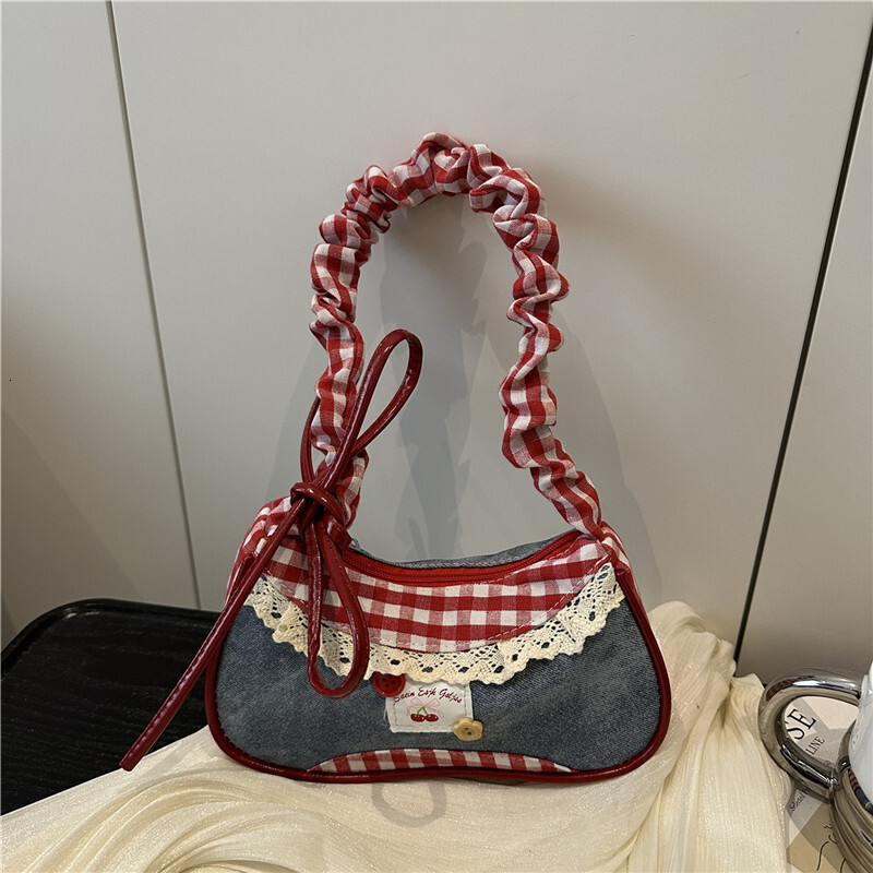 2025 autumn new plaid cloth bag niche design color blocked shoulder bag commuting small square bag designer diagonal cross bag