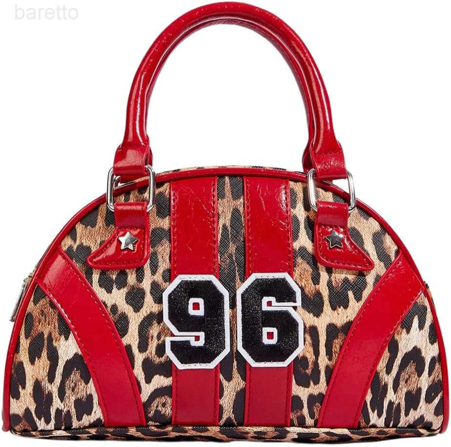 Womens Colorblock Zipper Handle Bowling Bag Purse Leather Clutch Handbags M250904