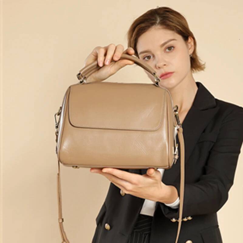 Toptrends 100% Genuine Leather Boston Shoulder Crossbody Bags For Women 2025 Designer Pillow Tote Satchel Ladies Handbags