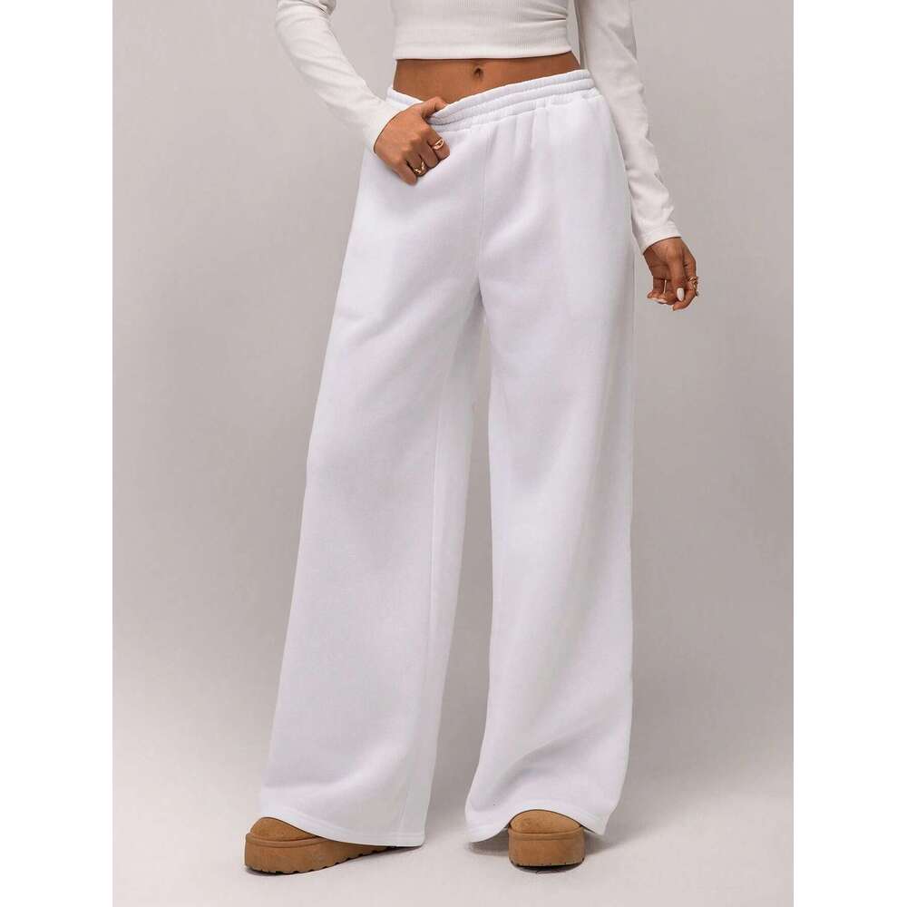 2025 Autumn Winter European and American Women's Fashion Elastic Fleece Loose Wide-Leg Sports Casual Pants