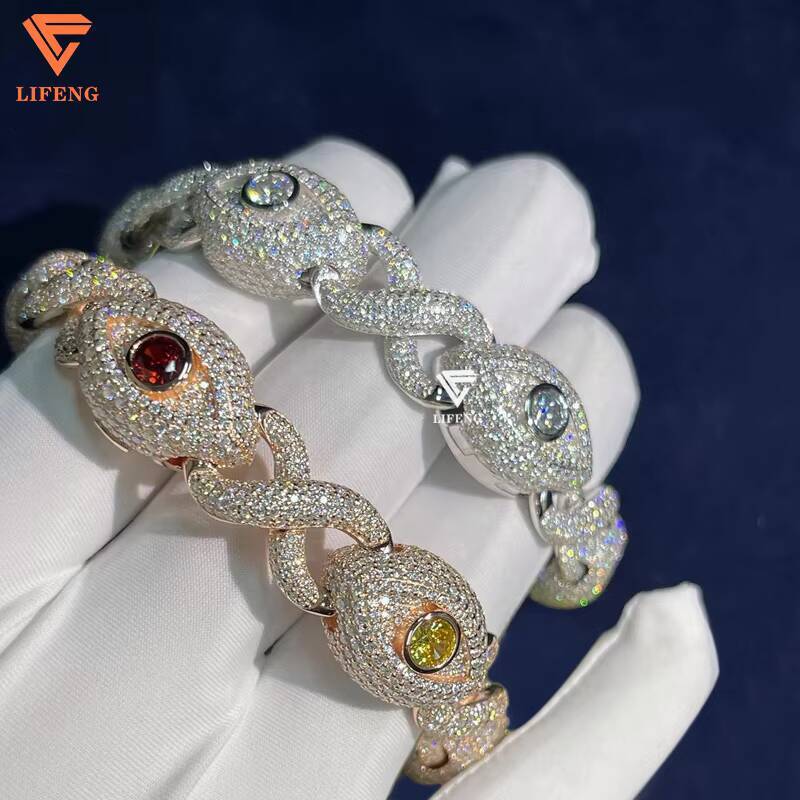 Luxury Custom Eyes Bracelet 925 Sterling Silver Moissanite Diamond Bracelet Charms for Men Hip Hop Fashion Bracelets Bangles