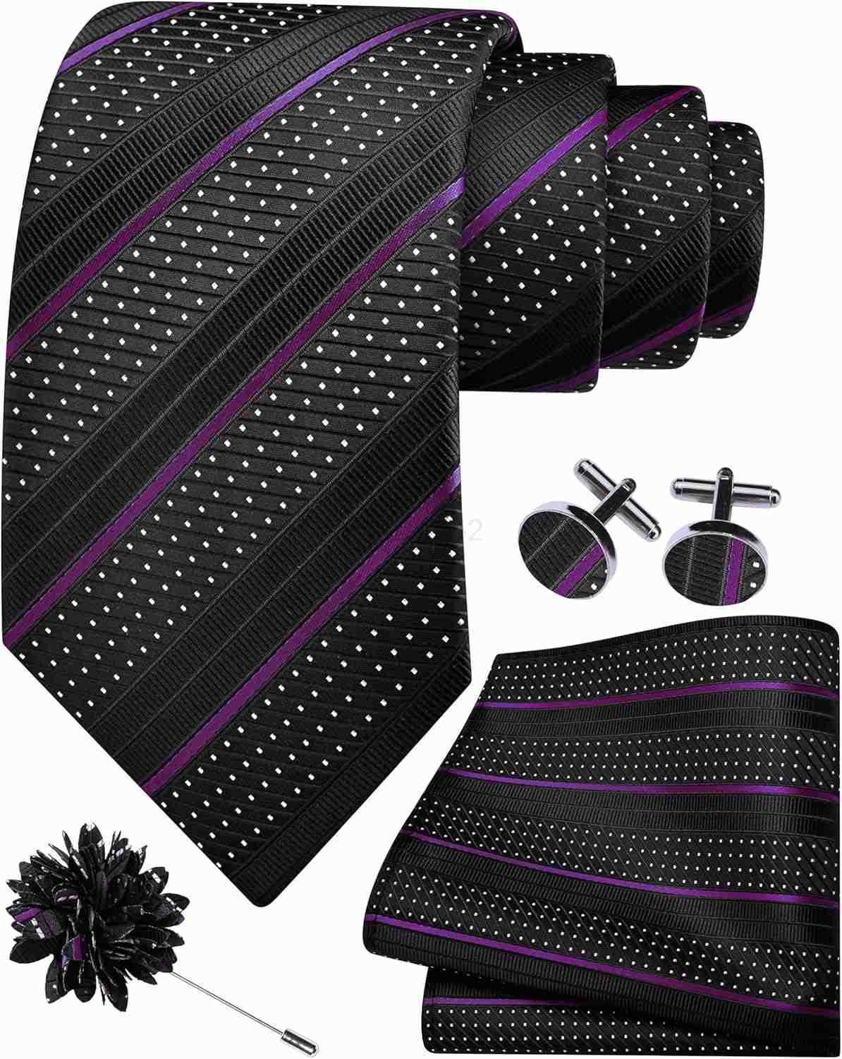 3158cm Striped Tie for Men With Lapel Pin Necktie Hankerchief Cufflinks SetW250904