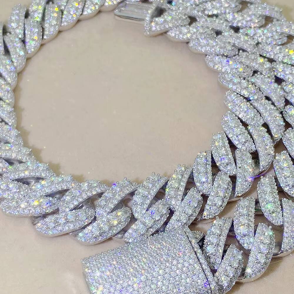 Custom Two Tone 20mm Moissanite Cuban Necklace Two Tone Sterling Silver Jewelry