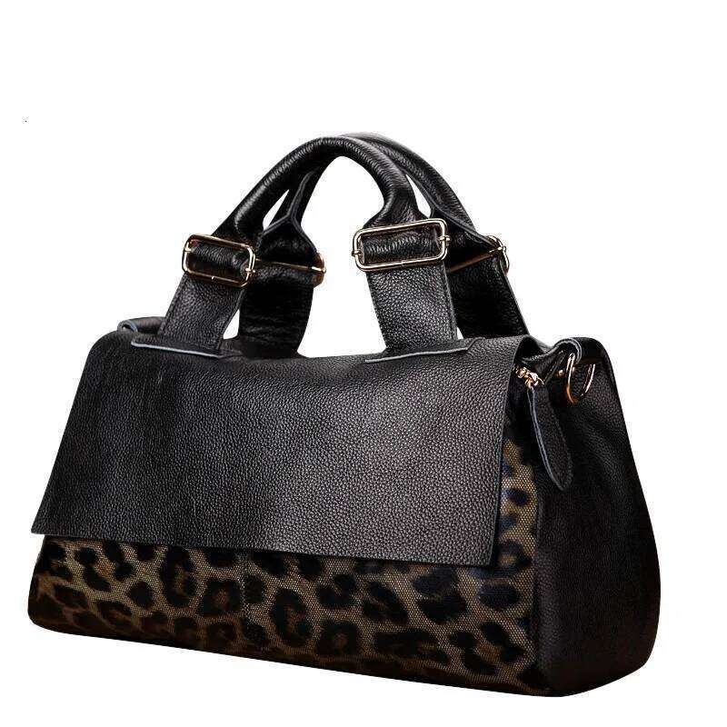 Casual Tote Bag Women Large Genuine Leather Handbag Leopard Printing Cowhide Shoulder Or Crossbody Bags
