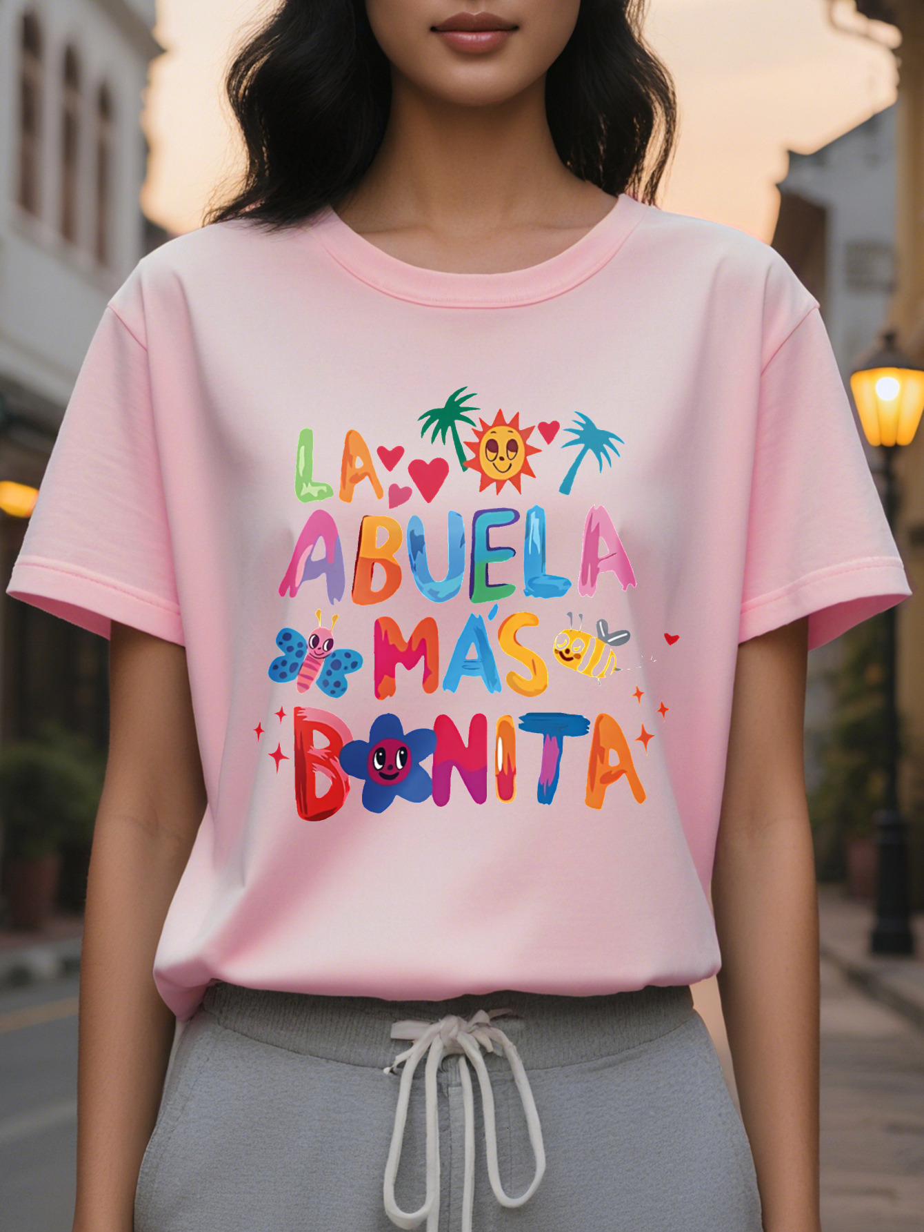 LA ANUELA Printed Pattern Fashion Casual All-match T-shirt Spring and Autumn New Slim Fit Slimming Top Women's Clothing