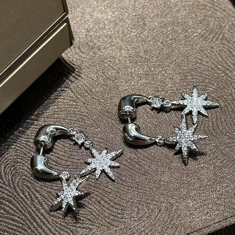 A Two-way Wear Zircon Star Stud Earrings Elegant Fashion Trend Unique Designer Luxury Free Shipping Design Simple Versatile High-end Feel Earrings For