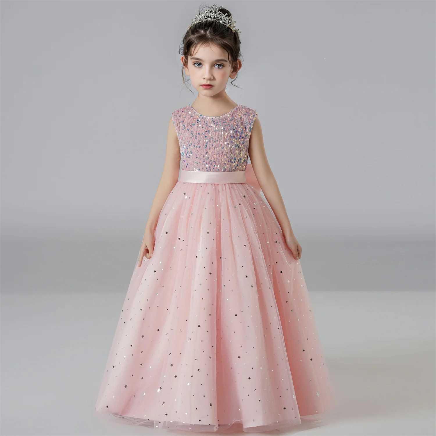Kids Dress For Girls Wedding Mesh Long Girl Dress Elegant Princess Party Pageant Formal Gown Dress For Teen Children Z250904