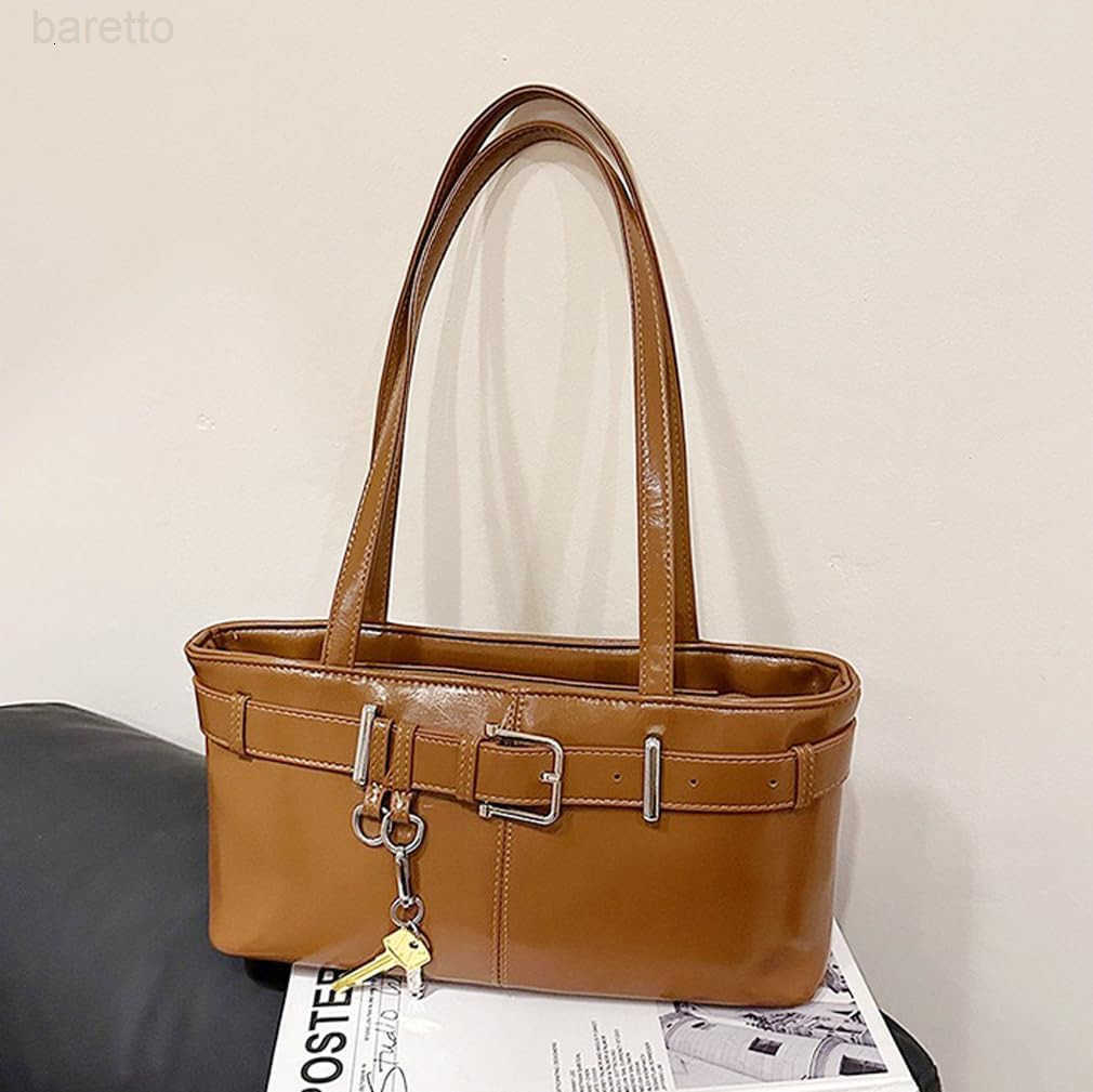 Shoulder Bag for Women Y2K Underarm Purse with Belt Buckle Small Satchel Tote Handbag M250904
