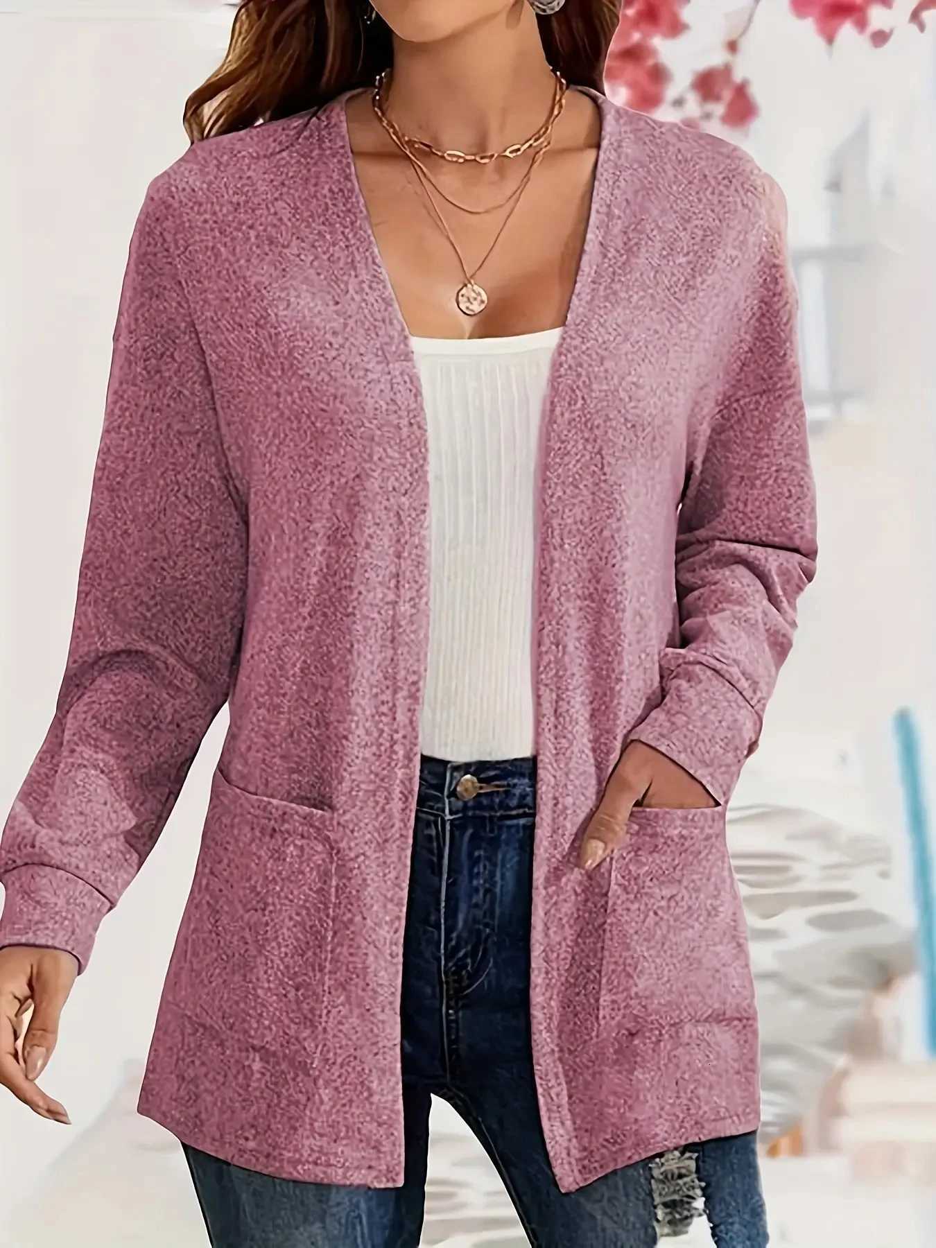 Autumn and winter European and American thin fashion solid color pocket thin knitted womens buttonless cardigan M250904