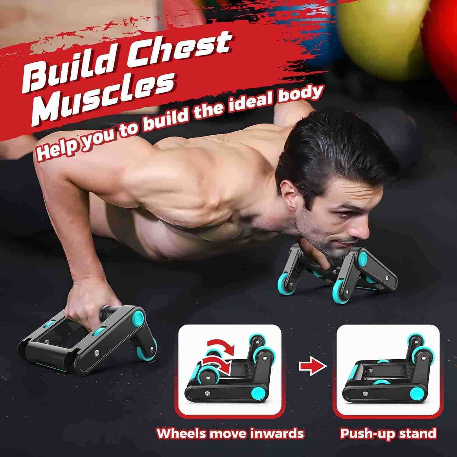 Ab Roller Wheel 2In1 Exercise Roller Wheels PushUp Bar Abdominal Exercise Machine Ab Workout Equipment for Core Strength Training Abs Exercise Roller 