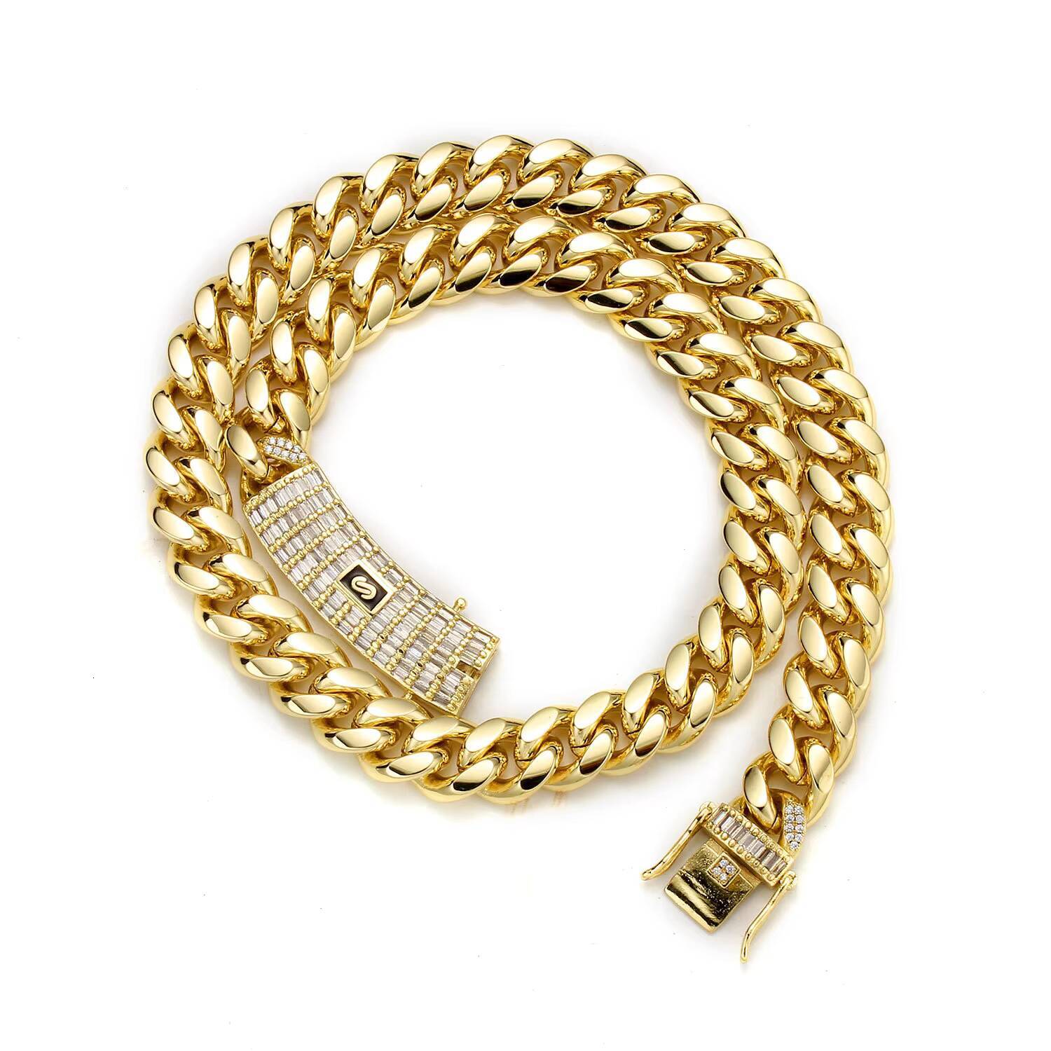 Hot Sale Monaco 14k 18k Gold Plated Mens Bracelet Stainless Steel Necklace Iced Out Miami Cuban Link Chain Gift