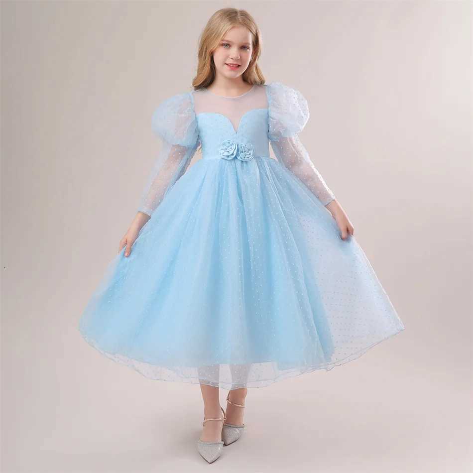 Children Solid Puff Long Sleeve Princess Dress Flower Girl Kid Evening Birthday Wedding Party Costume Carnival Halloween Clothing Z250904