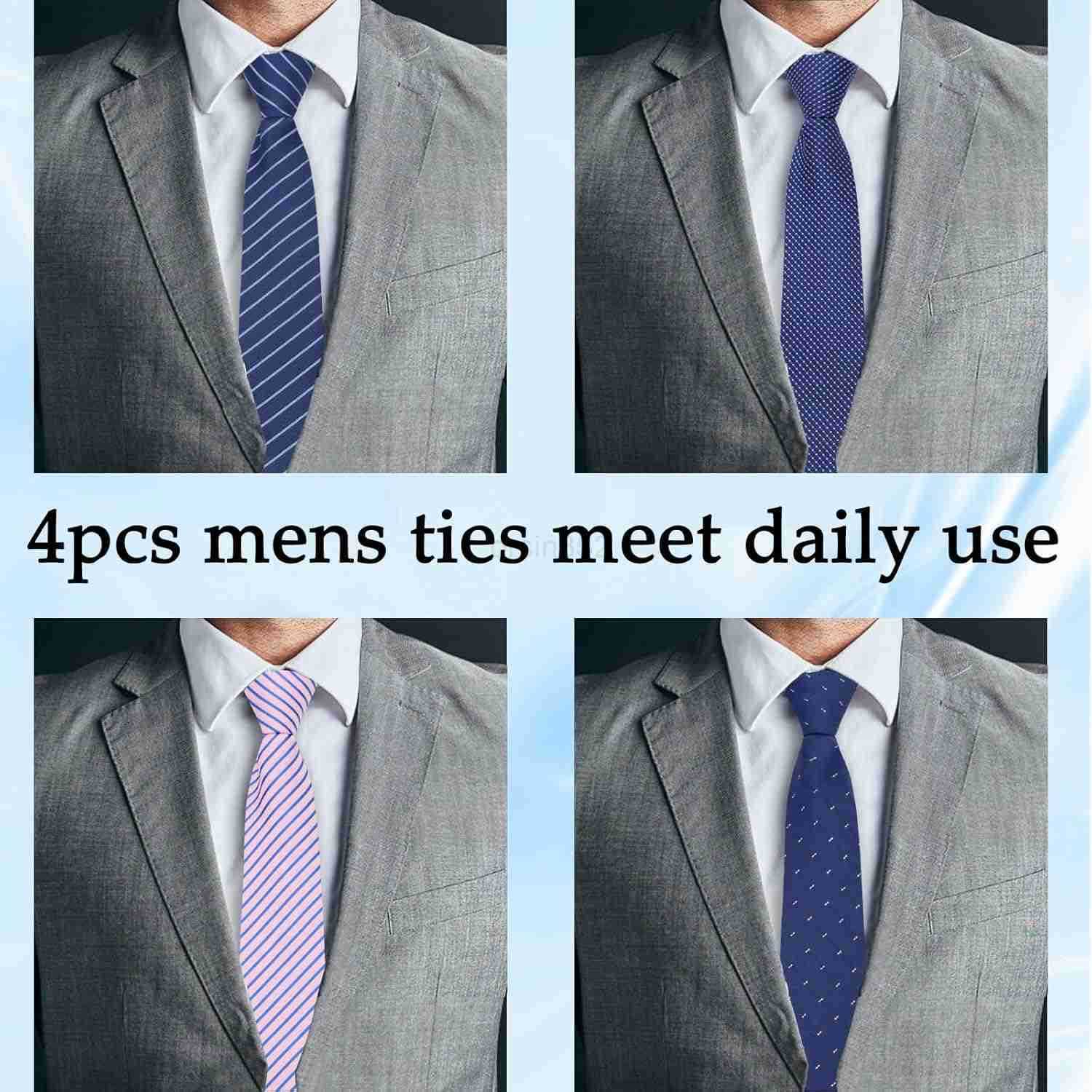 Mens Ties Zipper Ties for Men Pre Tied Mens Tie 4 Pack Adjustable Mens Neckties for Business Wedding PartyW250904