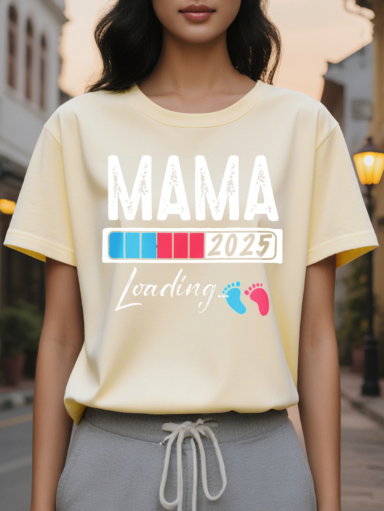 Large XL Women's Casual Short Sleeve Round Neck T-Shirt MAMA Leading Print Heather Gray Washable All Season Plus Size