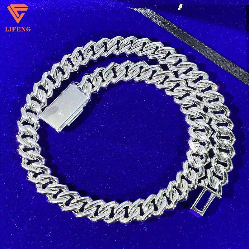 Hot Selling 15mm Full Moissanite Diamond 925 Silver Cuban Necklace Fashion Jewelry Necklace Light Luxury Hip Hop Necklace