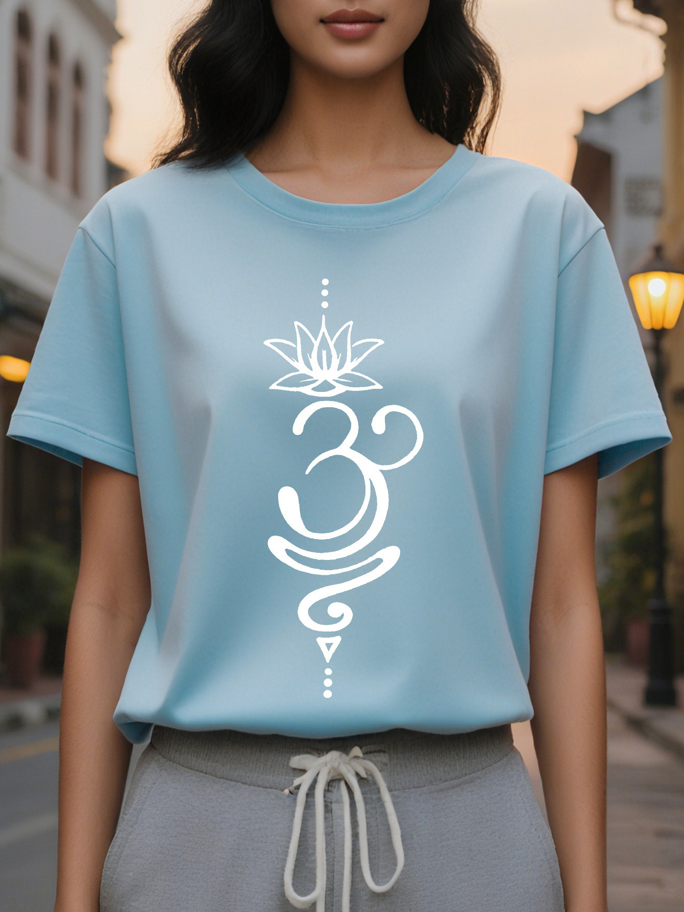 Lotus Print Crew Neck Tank Casual Sleeveless Top For Summer Women's Clothing