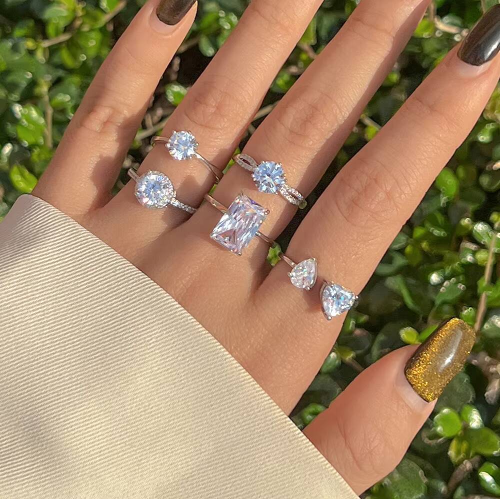 Custom Rings Manufacturer Fine Jewelry Luxury 925 Sterling Silver Zircon Moissanite Promise Wedding Engagement Rings Women