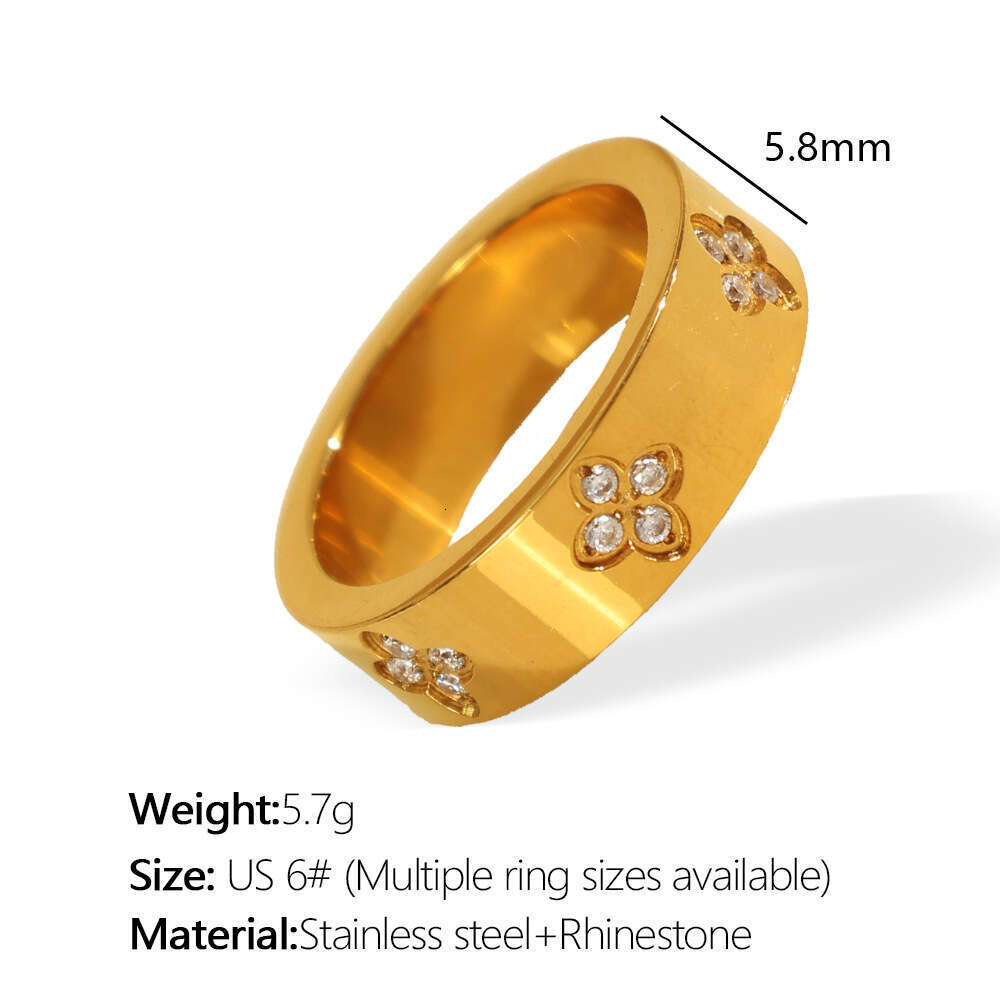 INS Style Simple Versatile Gold-Plated Diamond-Studded Gold Four-Leaf Clover Ring Jewelry
