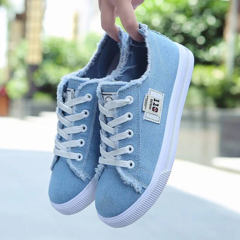 Spring Summer Women Sneaker Low Top Denim Sneakers Ladies Lace-Up Flat Canvas Board Shoes Female sapatos femininos ddmysaturn