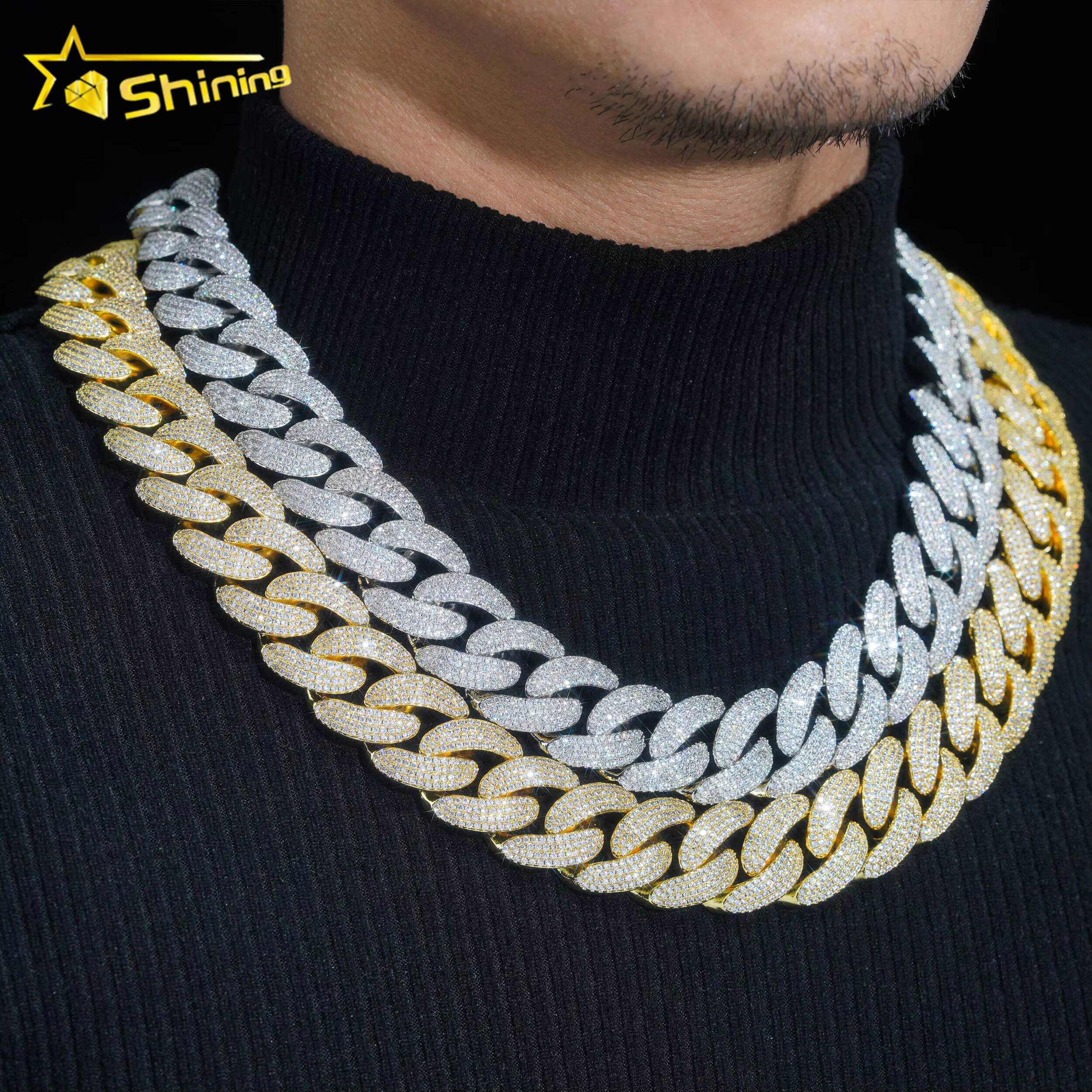 Luxury Hip Hop Men Fashion Link Chain Big Size 20MM Gold Plated Iced Out Brass Moissanite Diamond Cuban Link Chain