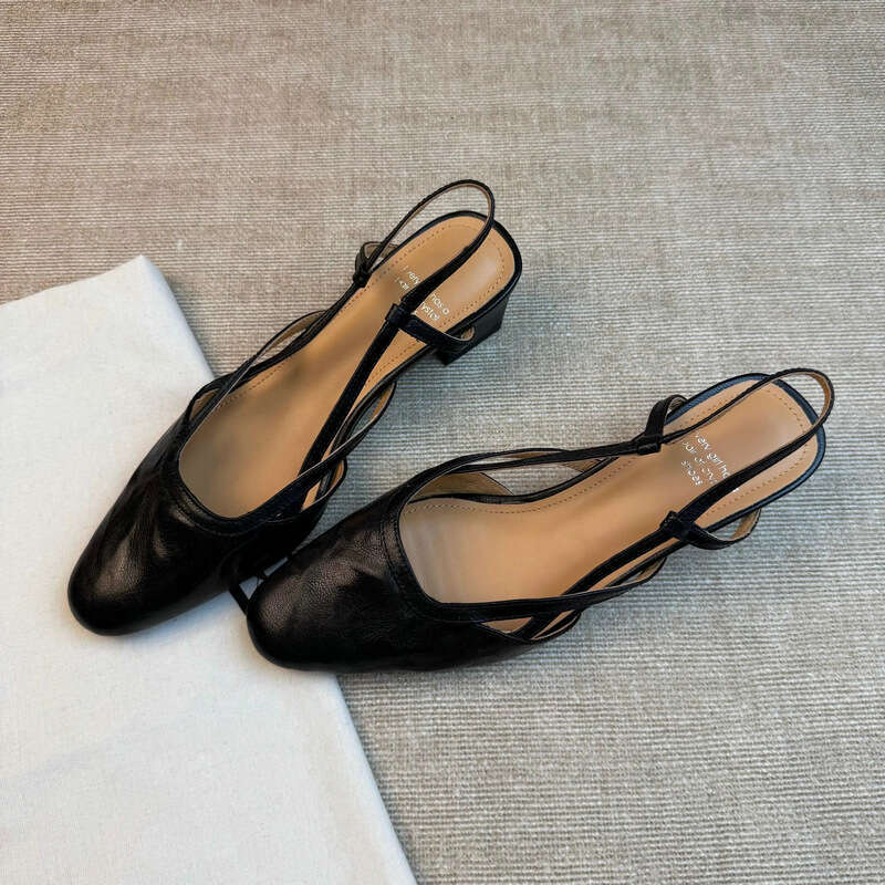 Side Hollow Designer Shoe Sandals Elegant 5cm High Heel Comfortable Spring Summer Round Toe New Leather Shoes